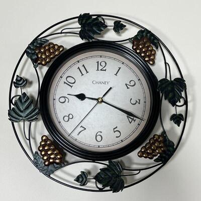 CHANEY GRAPE CLOCK | Chaney wall clock with open work grapes; dia. 14 in.