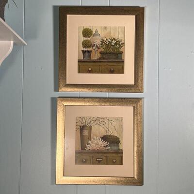 PAIR SEASHELL WALL ART |Nicely framed still life studies of seashells; each overall 12 x 12 in.