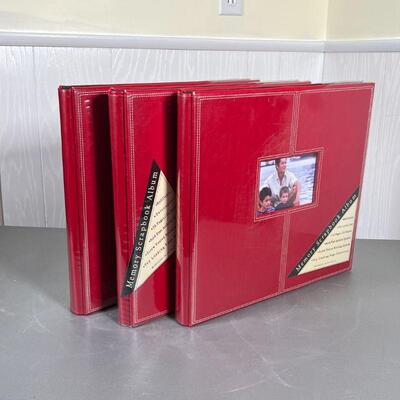 (3pc) RED SCRAPBOOKS | Unused in original packaging; h. 13 x 14 in. 