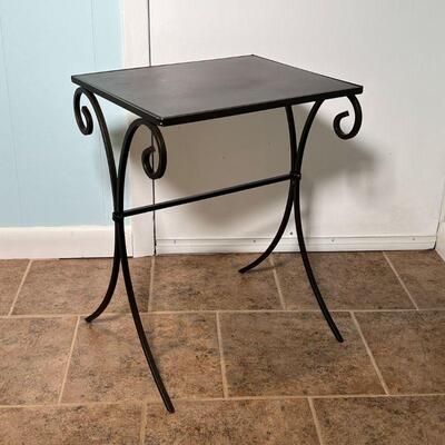 METAL PATIO SIDE TABLE | With scrollwork legs; h. 22 x w. 14 x d. 17 in.