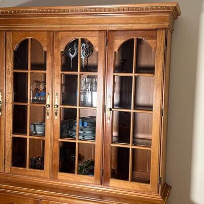 HARDEN CHERRY CHINA CABINET | By Harden Furniture, solid cherry four paneled glass doors revealing four shelves over four solid wood...