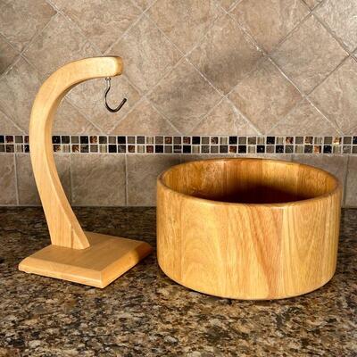 (2pc) FRUIT STORAGE SET | Including a wood banana hanger and a matching wood deep fruit bowl (dia. 10 x h. 5 in.)