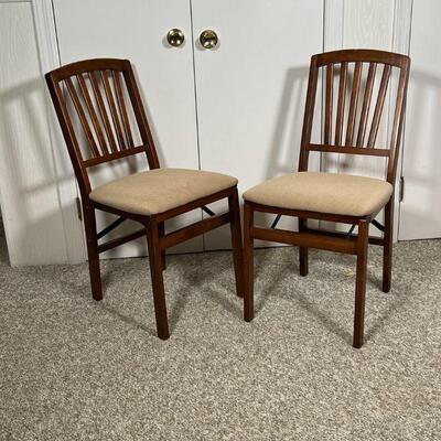 PAIR FOLDING CHAIRS | Stakmore co, with cushioned seats, in very good condition