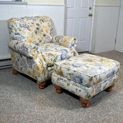 UPHOLSTERED ARM CHAIR | Floral Broyhill upholstered armchair with matching armchair- very cute! h. 34 x w. 37 x d. 35 in. (chair) [some...