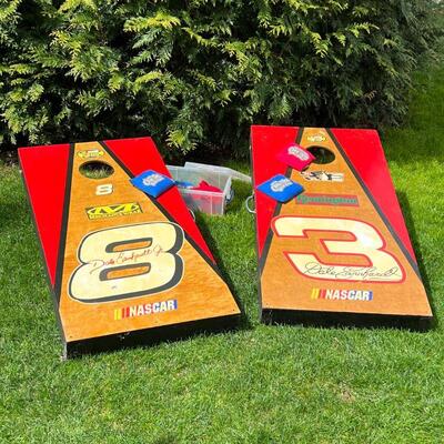 NASCAR CORNHOLE SET | Dale Earnhardt Sr and Jr NASCAR branded regulation cornhole game set, with carrying handles, includes 4 red and 4...