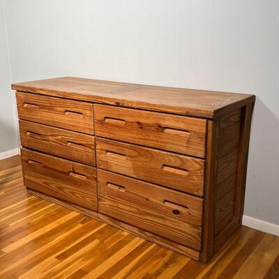 SOLID WOOD DOUBLE DRESSER | With six drawers; h. 31 x w. 57 x d. 20 in.