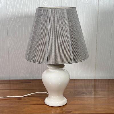 WHITE TABLE LAMP | Porcelain table lamp with shade; overall h. 22 x dia. 14 in. (with shade) 