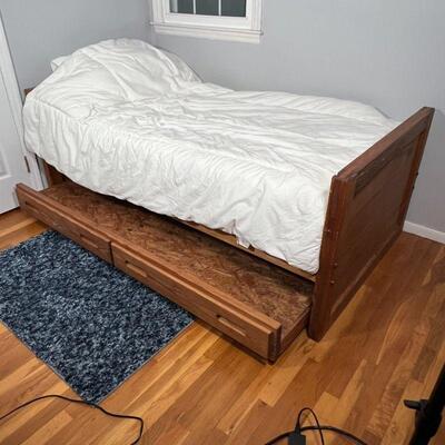 SOLID WOOD TRUNDLE BED | Twin size bed with fake drawer front trundle; h. 29 x l. 80 x w. 42 in.
