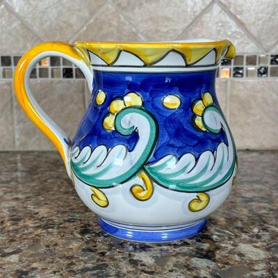 CERAMIC ITALIAN PITCHER | Hand painted scroll design, stamped on bottom 