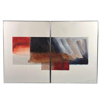 DIPTYCH MIXED MEDIA | Pencil signed lower right, B.J. Green, dated 1979, watercolor on canvas, titled on verso, 