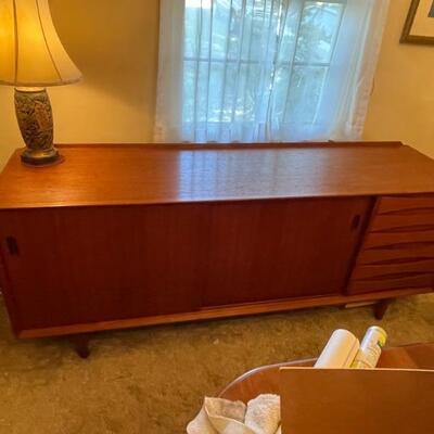 Johannes Aasbjerg Teak Credenza with Exposed Dove Tail Case  72 x 19.5 x 32 MINT CONDITION