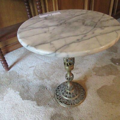 VINTAGE MARBAL AND BRASS TABLE 15â€ X 18â€