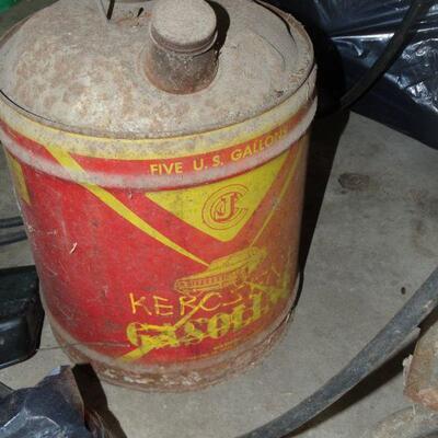 Vintage Jayes Can Co. 5 Gallon Gas Can, Red & Gold with 1960's Car Graphic, NoRs