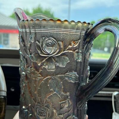 Carnival glass pitcher - (listed on Ebay for $100)