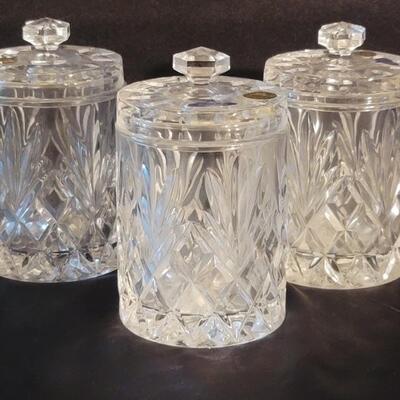 (3) Bohemian Clear Cut Crystal Lidded Jars