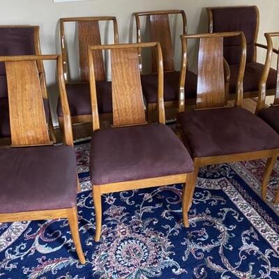 (8) Henredon Triomphe Empire Dining Chairs
Mahogany with Burgundy Upholstery
2- Host & Hostess Armchairs
6- Side Chairs
