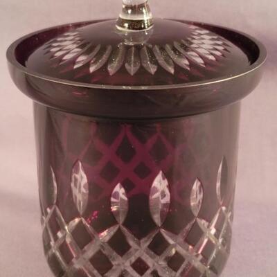 Bohemian Ruby Red Cut to Clear Biscuit Jar, Czech