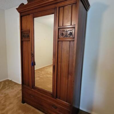Antique Mahogany Mirrored Front Armoir