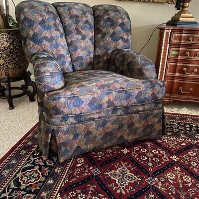 1 of 2 Skirted Blue Patterned Wingback Armchair