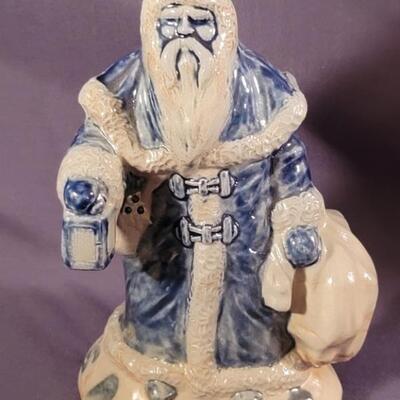1991 Powe Pottery Blue & White Santa Figurine