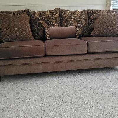 3-Cushion Brown Tuscan Style Sofa w Accent Pillows
