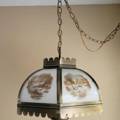 Mid Century Vintage Brass & Glass Cabin Decor Hanging Lamp