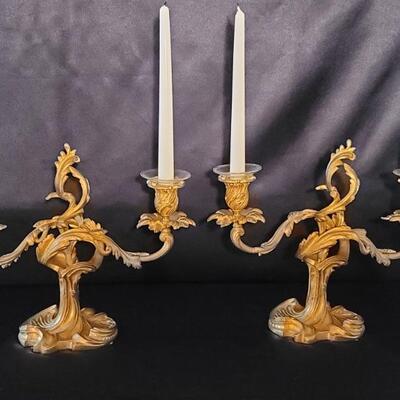 (2) Gilt Gold 2-Light Candlesticks
