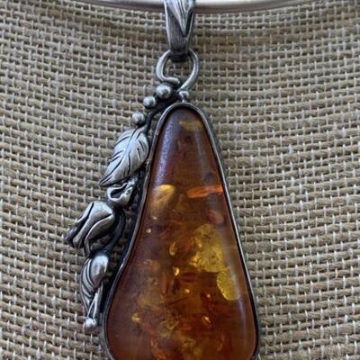 Sterling Silver and Amber Necklace