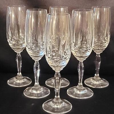 (6)Crystal Champagne Stems by Bleikristall Germany, 1 of 2 sets in this auction