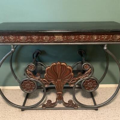 Art Nouveau Sofa Table Iron Base, Marble Top, &
Copper Trim