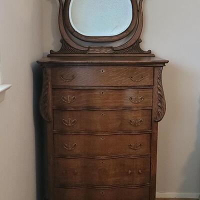 Antique Serpentine Front Highboy Dresser w/ Mirror