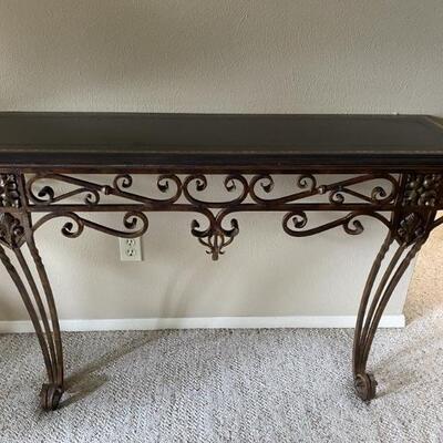 Maitland-Smith Hand Made Leather Top Console Table