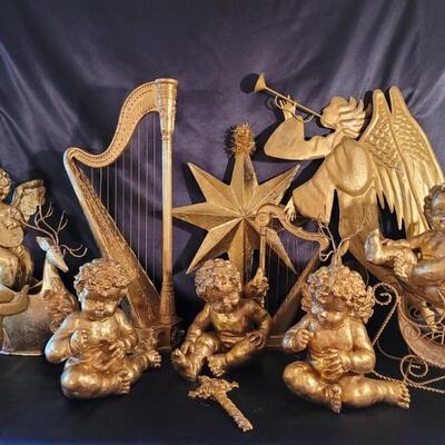 Gold-Tone Christmas Decor: Angels & Cupids & Harps