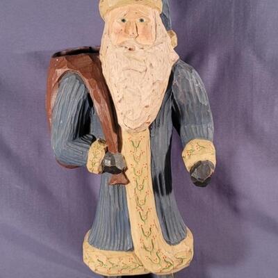 Solid Wood 15in Carved Santa Figurine