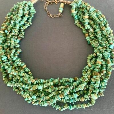 Multi Strand Turquoise Chip Collar Necklace - 24