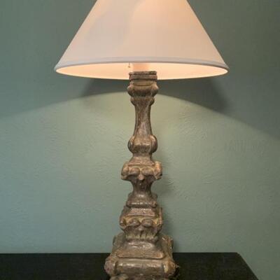 Vintage Carved Wooden Table Lamp with Shade 1 of 2