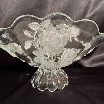 Bohemian Glass Frosted Crystal Rose Fan Bowl