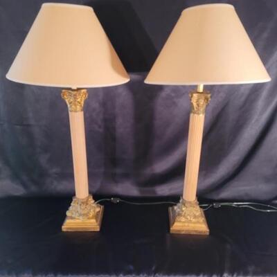 2) French Empire Gold & Ivory Buffet Lamps