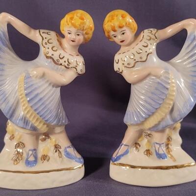 Pair of Vintage Dancing Girl 6in Ceramic Figurines