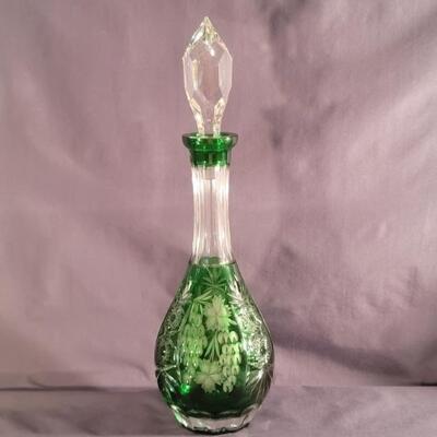 Bohemain Green Cut to Clear 16in Wine Decanter