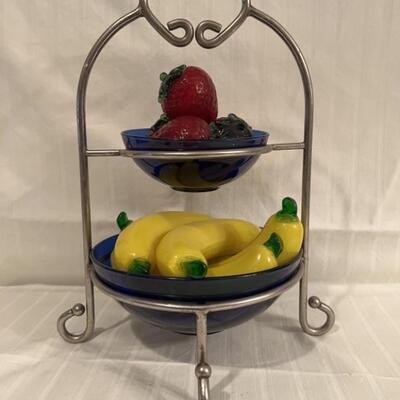 2-Tier Chrome 14in Bowl Stand with Glass Fruit
