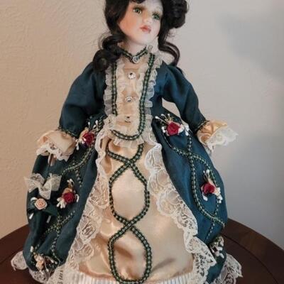 Porcelain Doll in Victorian Dress, 16in t