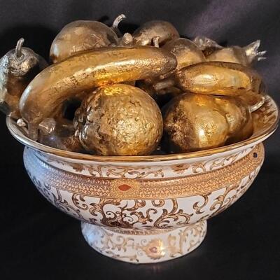 Vintage Chinese Footed Bowl with Gilt Gold Fruit