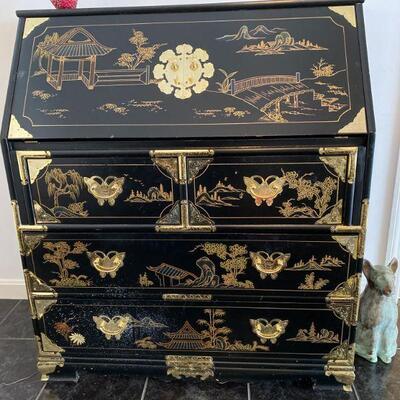 Oriental Themed Drop Front Desk 