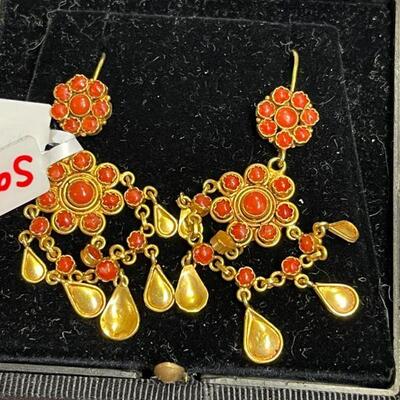 Coral and Gold Earrings