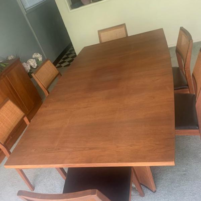 Mid-Century Dining Table and 6 chairs, extension leaf