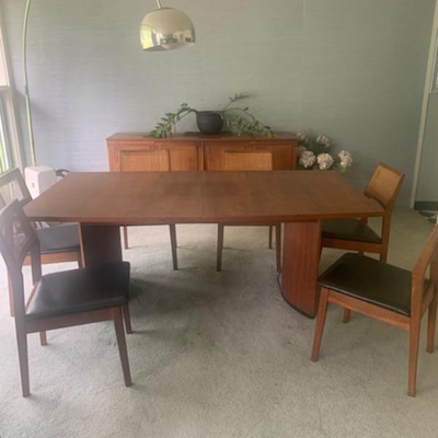 Founders Mid-Century Dining Table and 6 chairs, extension leaf