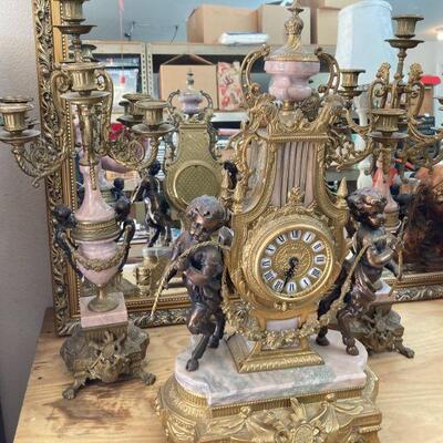 "Imperial" (brand name) Mantel Clock set with candelabras from Italy