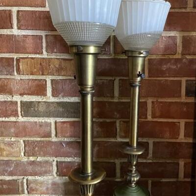 Vintage Rembrandt Table Lamps, Ovacado Green, Burnished Brass