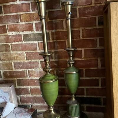 Vintage Rembrandt Table Lamps, Ovacado Green, Burnished Brass